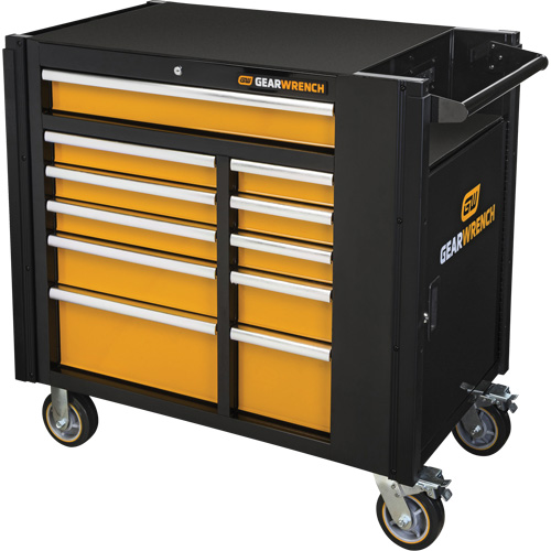 Chariot &agrave; outils &eacute;lectrique, 11 tiroirs, 42-1/2" la x 24-7/16" p x 41" h, Noir/Orange Equipex
