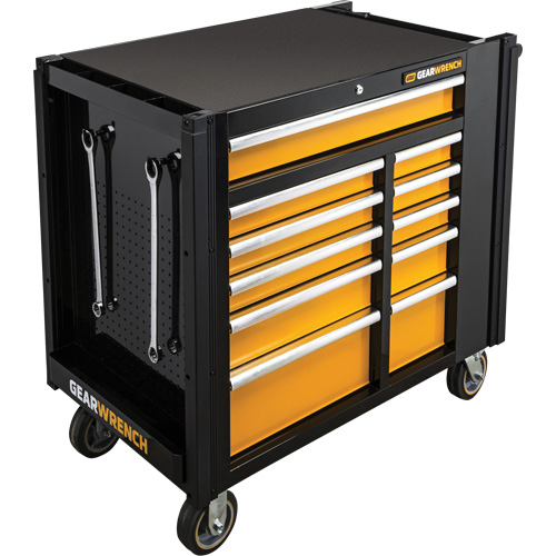 Chariot &agrave; outils &eacute;lectrique, 11 tiroirs, 42-1/2" la x 24-7/16" p x 41" h, Noir/Orange Equipex