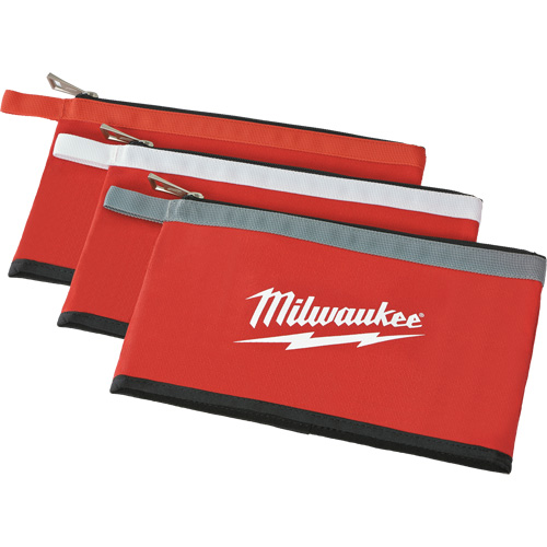 Coloured Zippered Pouches - Set of 3, Canvas, 3 Pockets, Black/Red Equipex
