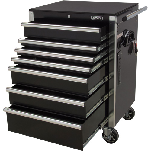 Heavy-Duty Tool Cart, 7 Drawers, 28" W x 22" D x 42-3/8" H, Black Equipex