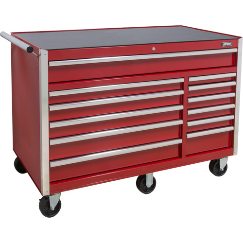 Chariot &agrave; outils industriel, 12 tiroirs, 56" la x 24-1/2" p x 38-1/8" h, Rouge Equipex