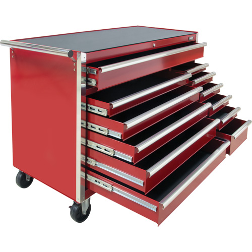 Chariot &agrave; outils industriel, 12 tiroirs, 56" la x 24-1/2" p x 38-1/8" h, Rouge Equipex