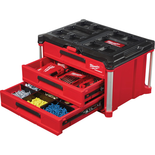Packout 3-Drawer Tool Box, 16-1/3" x 14-1/3" x 22-1/5", Black/Red Equipex