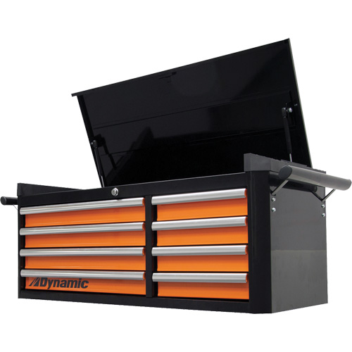Top Chest, 42" W, 8 Drawers, Black/Orange Equipex