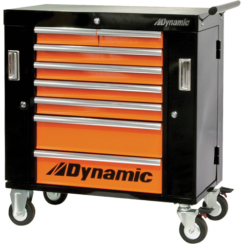 Roller Cabinet, 8 Drawers, 36" W x 18" D x 39-1/4" H, Black/Orange Equipex