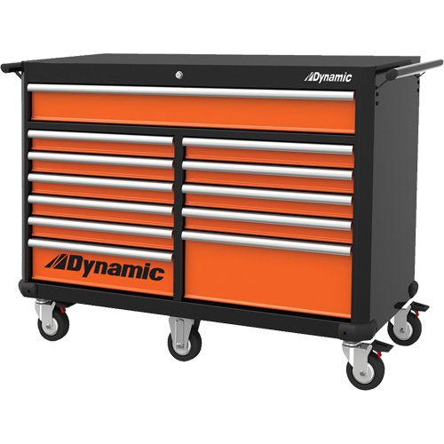 Roller Cabinet, 12 Drawers, 53" W x 24" D x 41" H, Black/Orange Equipex