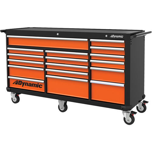Roller Cabinet, 17 Drawers, 71" W x 24" D x 41" H, Black/Orange Equipex