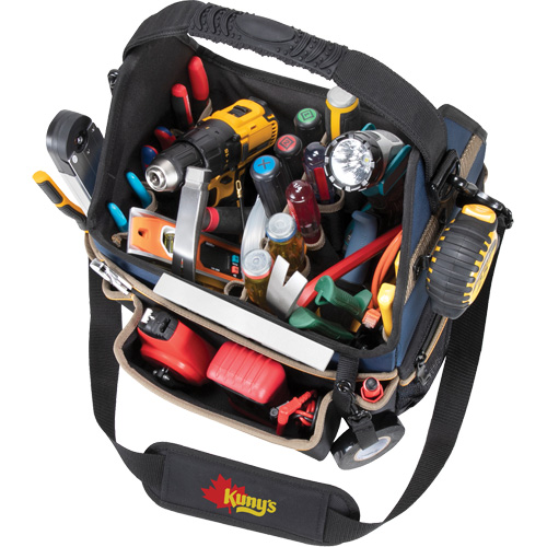 Molded Base Electrical/HVAC Tool Carrier, Ballistic Polyester, 20 Pockets, Black/Blue Equipex