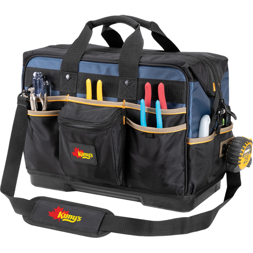 Sac &agrave; outils ferm&eacute; pour entrepreneurs &agrave; base moul&eacute;e, Polyester balistique, 29 pochettes, Noir/Bleu Equipex