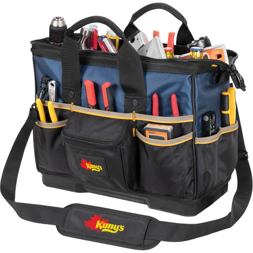 Sac &agrave; outils fourre-tout Big-Mouth &agrave; base moul&eacute;e, Polyester balistique, 23 pochettes, Noir/Bleu Equipex
