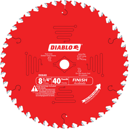 Lames de scie pour entrepreneur - Lames de scie finition, 8-1/4", 40 dents, Pour Bois Equipex