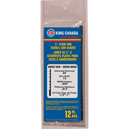 12 lames de scie &agrave; chantourner &agrave; dents libres, Coupe spirale, 0,039" la x 5" lo, 16 dents par pouce Equipex
