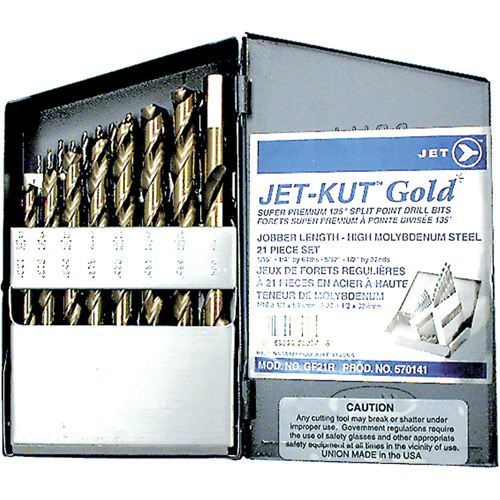 Jeu de forets de premi&egrave;re qualit&eacute; GF21R Jet-Kut GOLD, 21 morceaux, Acier Equipex