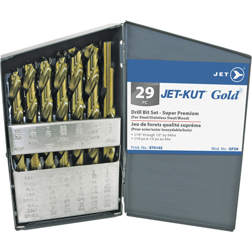 Jeu de forets de premi&egrave;re qualit&eacute; JET-KUT GOLD, 29 morceaux, Acier alli&eacute; Equipex