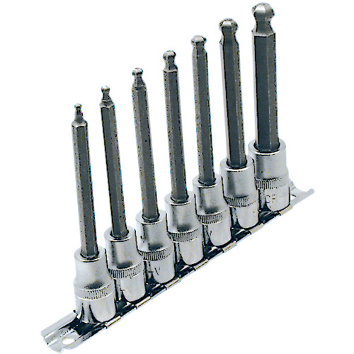 LHSW-3807 SAE 4" Long Ball Nose Socket Set, Hex Ball, 3/8" Drive, 7 Pcs Equipex