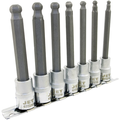 LHSW-3807M Metric 4" Long Ball Nose Socket Set, Hex Ball, 3/8" Drive, 7 Pcs Equipex