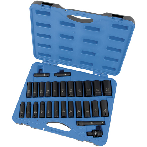 Jeu de douilles SAE/m&eacute;triques PS2712DC, 27 Mcx, Chocs, Prise de 1/2", Profond Equipex
