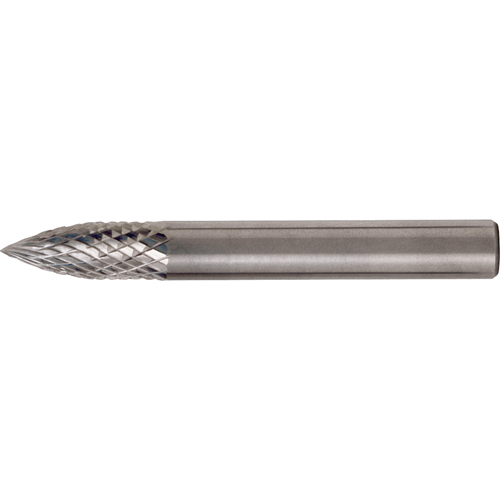 CLEVELAND Solid Carbide Burrs - Tree Shape Pointed End, SG-5, 1/2" Dia., 1/4" Shank, 3/4" Depth of Cut Equipex