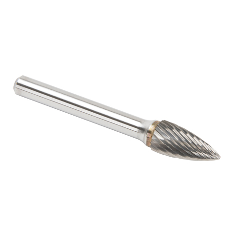 CLEVELAND Solid Carbide Burrs - Tree Shape Pointed End, SG-3, 9.53 mm Dia., 1/4" Shank Equipex