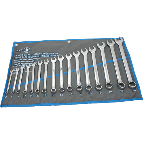 Jeux de cl&eacute;s mixtes combin&eacute;es longues enti&egrave;rement polies, Combinaison, 16 morceaux, M&eacute;trique Equipex