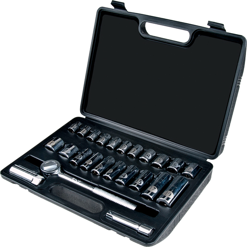 Metric Socket Set, 24 Pcs, 3/8" Drive Size, Deep Equipex