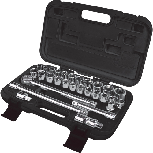 SAE/Metric Socket Set, 29 Pcs, 1/2" Drive Size Equipex