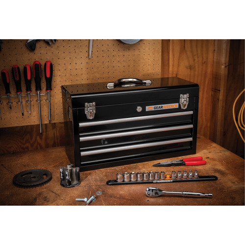 Portable Tool Box, 20" W, 3 Drawers, Black Equipex