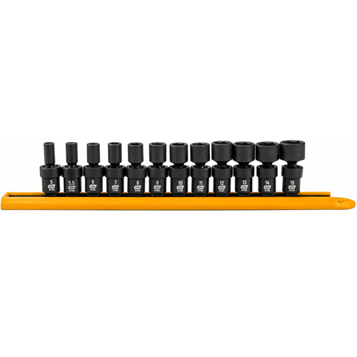 Jeu de 12 douilles m&eacute;triques flexibles universelles &agrave; chocs 1/4" &agrave; 6 pans Equipex