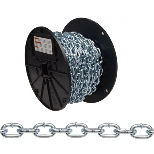 Straight Link Machine Chain, Low Carbon Steel, #2 x 125' (38.1 m) L, 325 lbs. (0.1625 tons) Load Capacity Equipex