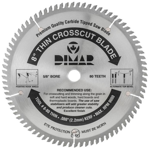 Industrial Saw Blade - Crosscut Thin Kerf, 8", 80 Teeth, Wood Use Equipex