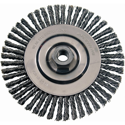Wire Wheel Brushes, 4-7/8" Dia., 0.02" Fill, 5/8"-11 Arbor, Stainless Steel Equipex
