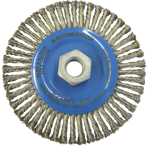 Wire Wheel Brushes, 5-7/8" Dia., 0.02" Fill, 5/8"-11 Arbor, Stainless Steel Equipex