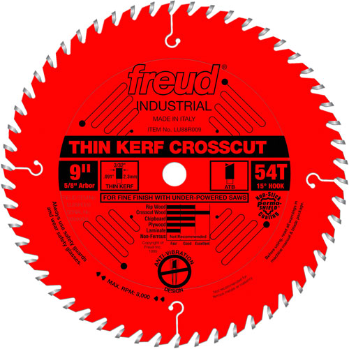 TCS Industrial Saw Blade - Rip/Crosscut Thin Kerf, 9", 54 Teeth, Wood Use Equipex