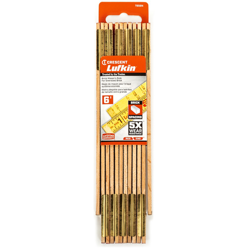Red End&reg; Oversized Brick Mason Rule, 6' L, Wood, 1/16" Graduations Equipex
