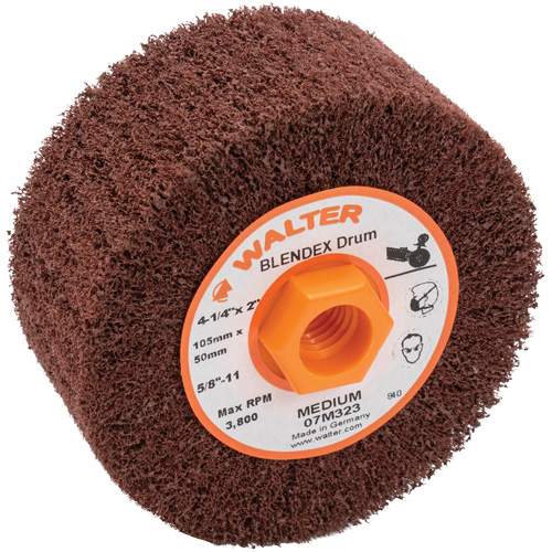 Tambour de conditionnement de surface Blendex ALLSTEEL, 4-1/4" dia. x 2" la, 5/8"-11 Arbre, Grain Moyen Equipex