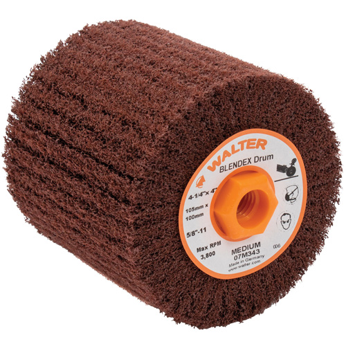 ALLSTEEL Blendex Surface Conditioning Drum, 4-1/4" Dia. x 4" W, 5/8"-11 Arbor, Medium Grit Equipex