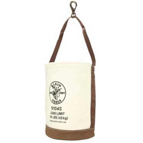 Leather-Bottom Bucket, 17" H, Canvas, White Equipex