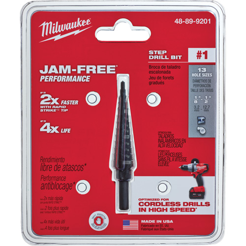 Foret &eacute;tag&eacute; no 1, 1/8" - 1/2", Incr&eacute;ments de 1/32", Acier rapide Equipex