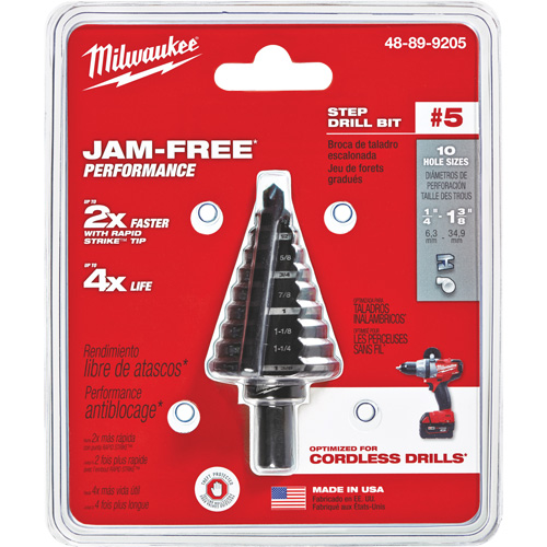 Foret &eacute;tag&eacute; no 5, 1/4" - 1-3/8", Incr&eacute;ments de 1/8", Acier rapide Equipex