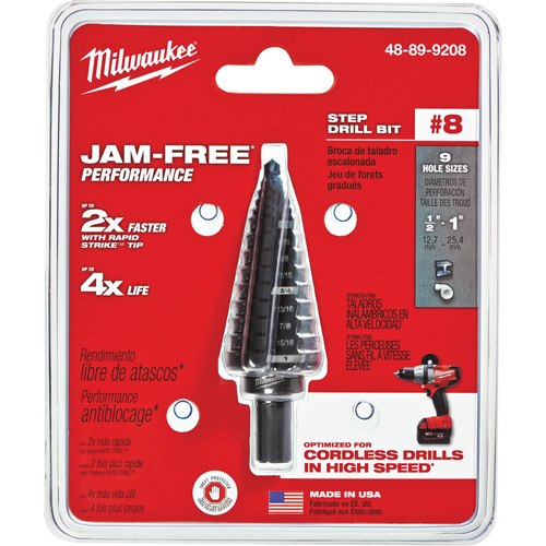 Foret &eacute;tag&eacute; no 8, 1/2" - 1", Incr&eacute;ments de 1/16", Acier rapide Equipex