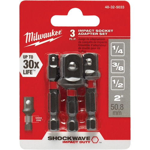 Jeu d'adaptateur de douilles &agrave; chocs Shockwave, 1/4" Prise, Sph&eacute;rique, 1-7/8" lo Equipex