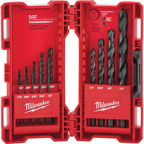 Jeu de forets &eacute;tag&eacute;s Thunderbolt, 14 morceaux, Acier Equipex