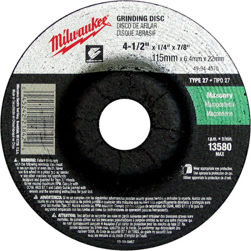 Meule, 4-1/2" x 1/4", Arbre 7/8", Carbure de silicium, Type 27 Equipex