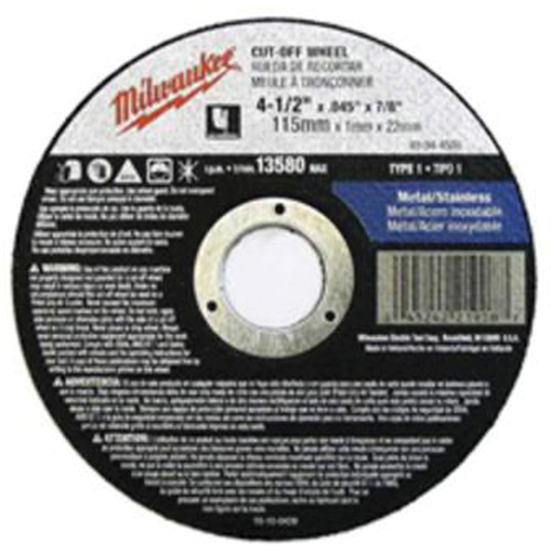 Depressed Centre Cut-Off Wheels, 5" x 0.045", 7/8" Arbor, Type 27, Aluminum Oxide, 13580 RPM Equipex