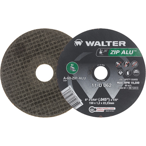 Meule &agrave; tronçonner Zip Alu, 6" x 3/64", Arbre de 7/8", Type 1, Oxyde d'aluminium, 10 200 Tr/min Equipex