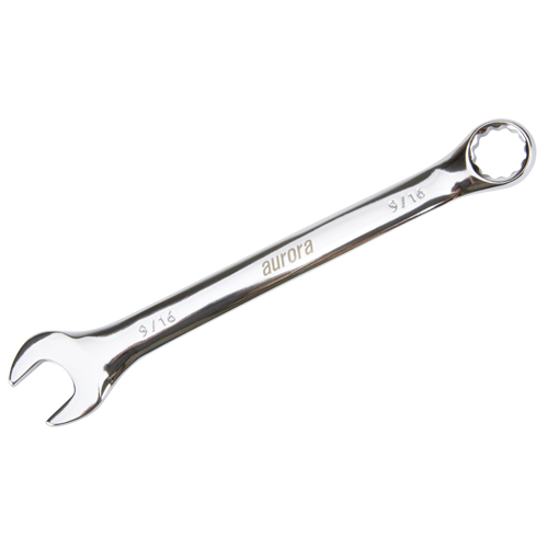 Combination Wrench, 12 Point, 9/16", Chrome Finish Equipex
