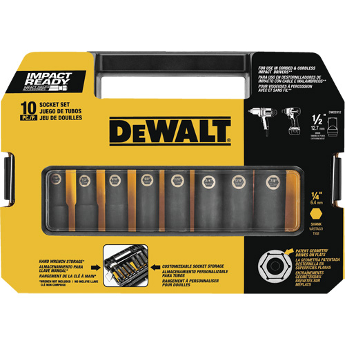 Ready Socket Set, 10 Pcs, Impact, 1/2" Drive Size Equipex