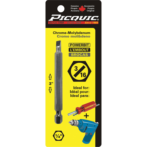 Embout, Fente, Embout 3/16", Prise 1/4", Longueur 3" Equipex