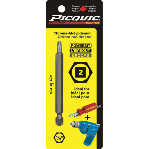 Embout, Carr&eacute;e, Embout #2, Prise 1/4", Longueur 3" Equipex