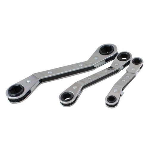 Jeu de cl&eacute;s &agrave; cliquet d&eacute;cal&eacute;e, Cl&eacute; polygonale, 3 morceaux, M&eacute;trique Equipex